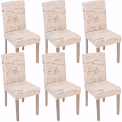 Lot de 6 chaises de salle à manger cuisine en tissu crème motif lettrage des pieds en bois clair Rembourrage de siège confort ...