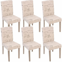 Lot de 6 chaises de salle à manger cuisine en tissu crème motif lettrage des pieds en bois clair 040000893
