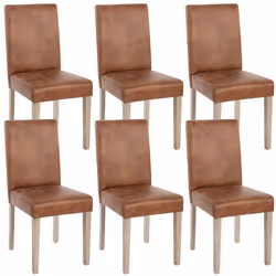 Lot de 6 chaises de salle a manger cuisine imitation daim marron vieilli style vintage pieds en bois clair 04_0000895