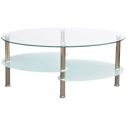 Table basse de salon salle à manger design blanche verre ovale 90 x 45 cm