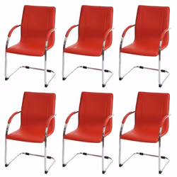 Ensemble de 6 chaises - Design - PVC Rouge - Accoudoirs - Stable - Confortable