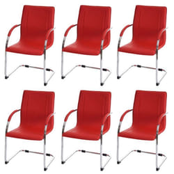 Ensemble de 6 chaises - Design - PVC Rouge - Accoudoirs - Stable - Confortable