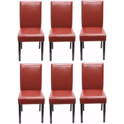 Lot de 6 chaises de salle à manger cuisine en cuir rouge pieds en bois foncés Bien rembourré Coins et bords arrondis Design m ...