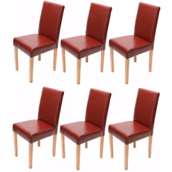 Lot de 6 chaises de salle à manger cuisine en synthétique rouge pieds en bois clair Bien rembourré Coins et bords arrondis De ...