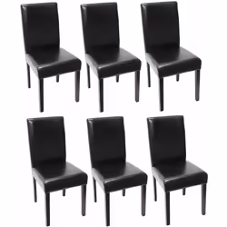 Lot de 6 chaises de salle à manger cuisine en cuir noir pieds en bois foncés Bien rembourré Coins et bords arrondis Design mo ...