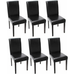 Lot de 6 chaises de salle à manger cuisine en cuir noir pieds en bois foncés design moderne 040002109