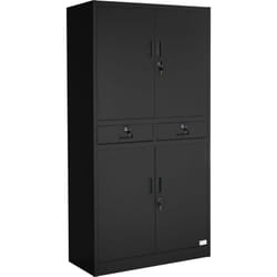Helloshop26 - Armoire métallique étagère meuble 2 compartiments + 2 tiroirs noir