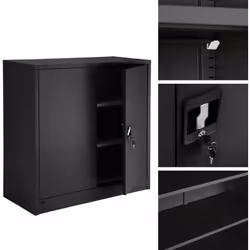Armoire de bureau verrouillable dotée de 2 étagères. Étagères réglables en hauteur individuellement. Acier revêtu par poudre  ...