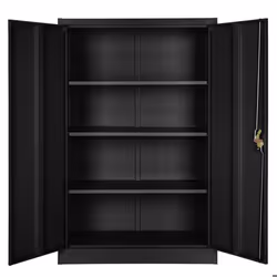 Armoire de bureau verrouillable dotee de 3 etageres meuble 4 niveaux noir