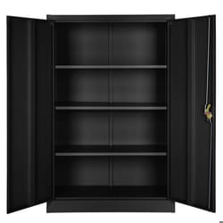 Armoire de bureau verrouillable dotee de 3 etageres meuble 4 niveaux noir