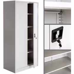 Armoire de bureau verrouillable dotée de 4 étagères. Étagères réglables en hauteur individuellement. Acier revêtu par poudre ...