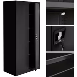 Armoire de bureau verrouillable dotée de 4 étagères. Étagères réglables en hauteur individuellement. Acier revêtu par poudre  ...