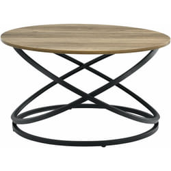 Table basse ronde salon panneaux de particules métal 79 cm bois et noir