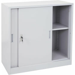 Armoire de rangement bureau en acier, avec portes coulissantes 90x90x45cm gris 040000959