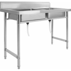 Helloshop26 - vier de cuisine professionnel à lavabo double 120 x 60 cm acier inoxydable