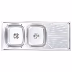 Évier de cuisine - Inox - Double bassin - 120 x 50 cm - Crépin et piège inclus - Réversible