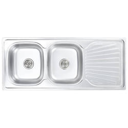 Évier de cuisine - Inox - Double bassin - 120 x 50 cm - Crépin et piège inclus - Réversible