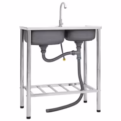 evier de camping double lavabo avec robinet acier inoxydable