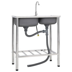 evier de camping double lavabo avec robinet acier inoxydable