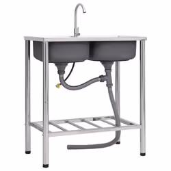 Évier de camping double lavabo - Inox - 78 x 43 cm - Résistant aux rayures - Facile à nettoyer - Transportable
