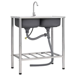 Évier de camping double lavabo - Inox - 78 x 43 cm - Résistant aux rayures - Facile à nettoyer - Transportable