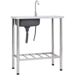 Vier de camping seul lavabo avec robinet 75 x 40 x 15 cm acier inoxydable