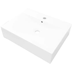 Helloshop26 - Vasque à poser en céramique rectangulaire 60 x 46 cm Blanc