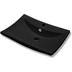 Helloshop26 - Lavabo vasque rectangulaire en céramique noir de luxe avec trop-plein et trou 60 x 44 cm céramique noir