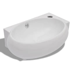 Vasque de salle de bains ceramique 41 x 28 cm avec trou de trop plein blanc