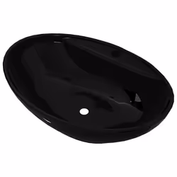 Vasque ovale a trou trop plein/robinet ceramique pour salle de bain noir