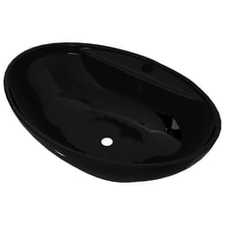 Vasque ovale a trou trop plein/robinet ceramique pour salle de bain noir