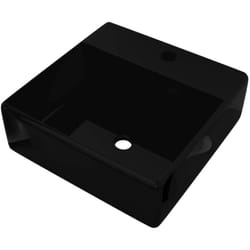 Helloshop26 - Vasque carré à trou trop-plein/robinet céramique pour salle de bain noir