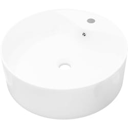 Helloshop26 - Lavabo vasque salle de bain diamètre 46,5 cm à trou de trop-plein/robinet céramique rond blanc