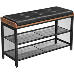 Helloshop26 - Banc à chaussures banquette rembourrée avec étagères en maille rangement à chaussures couloir entrée gain de place métal industriel