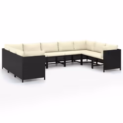 Salon de jardin meuble d exterieur ensemble de mobilier 9 pieces avec coussins resine tressee noir