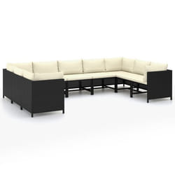 Salon de jardin meuble d exterieur ensemble de mobilier 9 pieces avec coussins resine tressee noir
