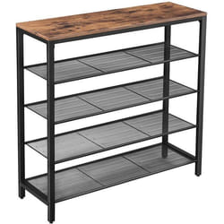 etagere a chaussures meuble de rangement 4 niveaux entree couloir metal style industriel marron rustique et noir