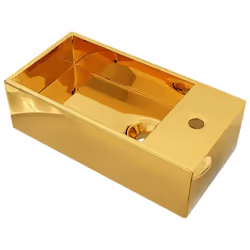 Lavabo - Céramique - Doré - 49 x 25 x 15 cm - Avec trop-plein - Design contemporain
