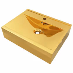 Lavabo avec trop plein lave mains vasque a poser vasque a monter salle de bain interieur 60 x 46 cm ceramique dore