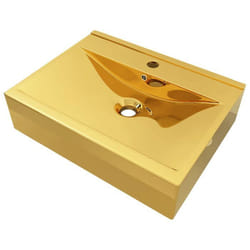 Lavabo avec trop plein lave mains vasque a poser vasque a monter salle de bain interieur 60 x 46 cm ceramique dore