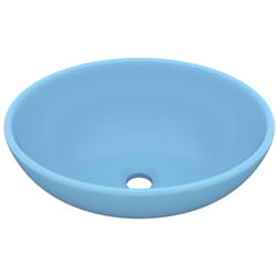 Lavabo vasque ovale de luxe diamètre 40 cm céramique bleu clair mat