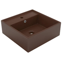 Lavabo - Céramique - Carré - Marron foncé mat - 41 x 41 cm - Avec trop-plein