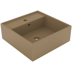 Lavabo carré de luxe à trop-plein 41 x 41 cm céramique crème mat