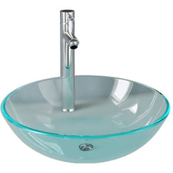 Helloshop26 - Lavabo salle de bain diamètre 40 cm avec robinet et drain à poussoir verre trempé