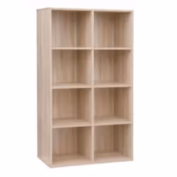 Bibliotheque en bois etagere a 4 niveaux 8 compartiments armoire placard maison bureau couleur chene clair