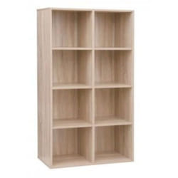 Bibliotheque en bois etagere a 4 niveaux 8 compartiments armoire placard maison bureau couleur chene clair