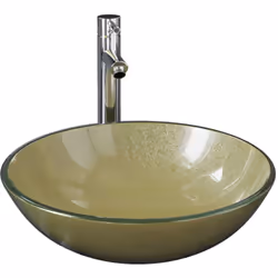 Ce lavabo de salle de bain à vasque circulaire avec robinet et drain à poussoir est conçu pour être placé sur le comptoir et  ...