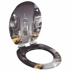Siège WC - Multicolore - New York - MDF - Charnières en chrome-zinc - Fermeture douce