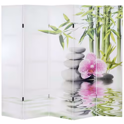 Paravent orchidée, 5 pans 2 motifs différents (recto/verso) voir photo Matériau: Structure en bois avec toile tissu (100% pol ...