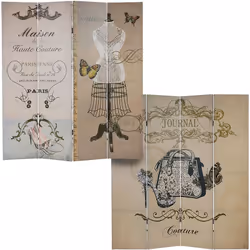Paravent couture vintage, 4 pans 2 motifs différents (recto/verso) voir photo Matériau: Structure en bois avec toile tissu (1 ...